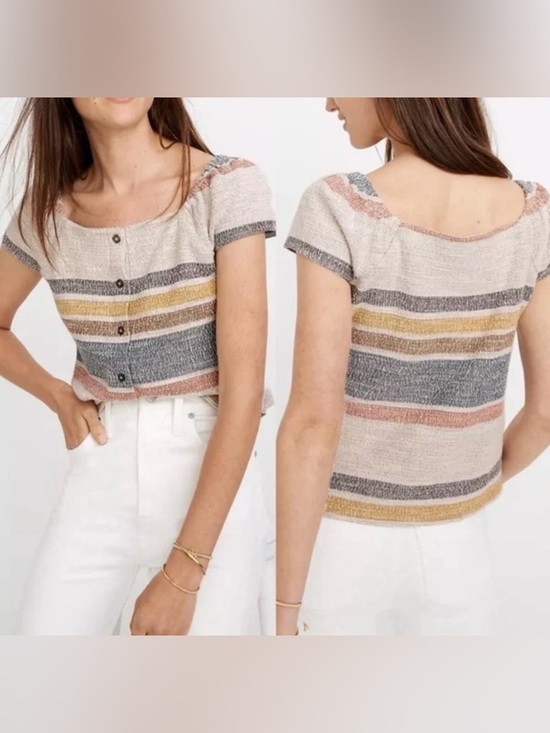 Madewell Tops - MADEWELL Striped Knit Scoop Neck Crop‎ Top - Multicolor